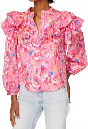 Something Navy Floral Ruffle Blouse In Pink Combo