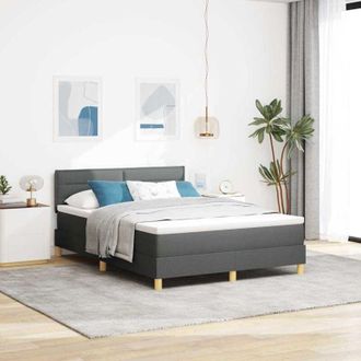 vidaXL Cama Tipo Box Spring Con Colch&oacute;n Gris Oscuro 140 X 200 Cm Tela Vidaxl