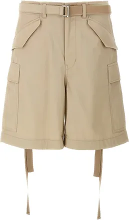 sacai Beige Twill Cargo Shorts