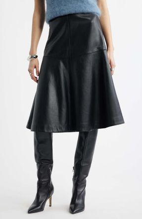 Nordstrom Leather A-Line Midi Skirt in Black at Nordstrom, Size Xx-Large