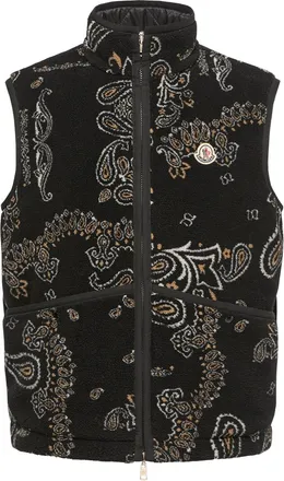 Moncler Moncler Reversible Paisley Print Padded Teddy Vest, Men, Black, Size: 3xl