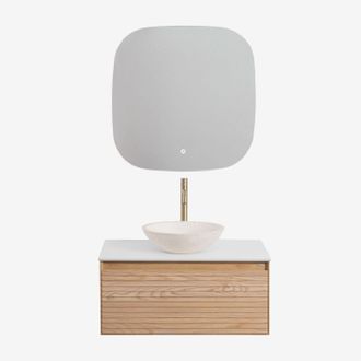Sklum Conjunto De Mueble De Ba&ntilde;o Suspendido 80x50 Cm En Madera De Fresno Tedrik Sklum