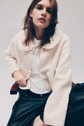 H&M Collared Boucl&eacute; Cardigan in Cream at Nordstrom, Size X-Small