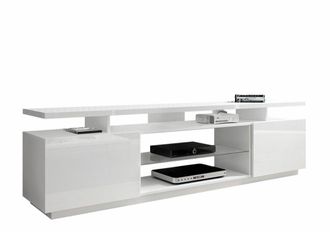 Mirjan24 Mobilier1 - Mueble Tv Charlotte 138, Blanco + Blanco Brillante, N&uacute;mero De Puertas: 0, N&uacute;mero De Cajones: 0, 180x56x40cm