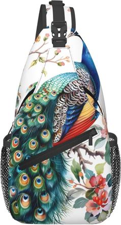 Generic Peacock On A Branch Chest Bag Lightweight Sling Bag Anti Theft Fanny Pack For Runner Cycling Casual