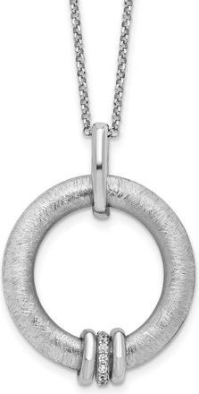 Diamond2Deal Sterling Silver Polished and Brushed CZ Pendant Necklace 16