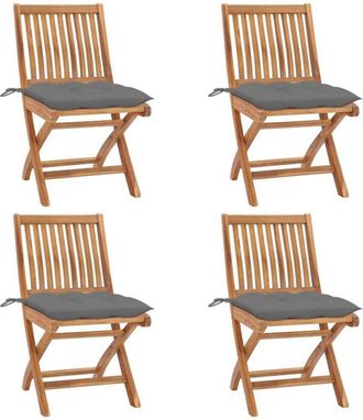 vidaXL Vidaxl - Sillas De Jard&iacute;n Plegables 4 Uds Madera Maciza Teca Con Cojines