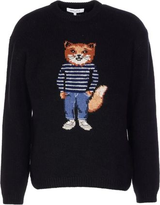 Maison Kitsuné dressed fox embroidered sweater - men - Wool/Polyamide/Mohair - L - Black