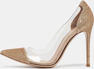 Gianvito Rossi Gold Glitters And Pvc Plexi Pointed Toe Pumps