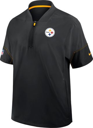 Nike Pittsburgh Steelers Sideline Coach Nike Mens NFL 1/2-Zip Short-Sleeve Hooded Jacket in Black | 03BO057Y7L-2J5