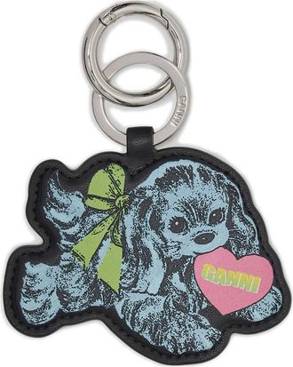 Ganni Leren Honden Sleutelhanger - Dames - Sleutelhangers & Tashangers - Blauw - ONE Size - Leer - Accessoires