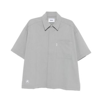 BONSAI Shirt met geborduurd logo - Heren - Korte mouwen Overhemden - Grijs - XL - Overhemden