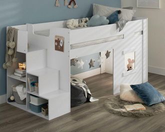Flair Marlowe Mid Sleeper Bed with Steps & Storage in White | Size: Single