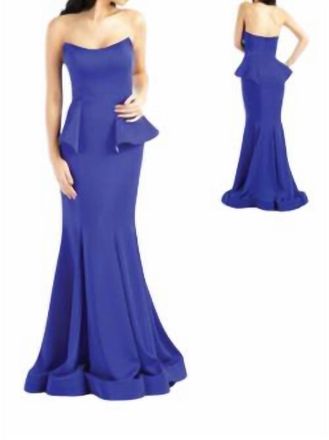 Black Label Strapless Gown In Royal Blue