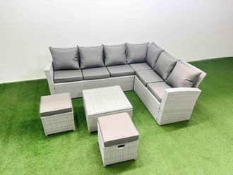 Fimous Garden Outdoor PE Rattan Furniture Set 8 Seater Garden Sofa Set in Light Grey