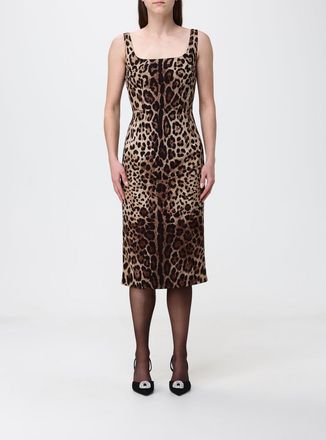 Dolce & Gabbana Abito midi a tubino in seta con stampa animalier e scollo quadrato