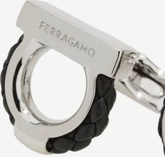 Ferragamo Mens Cufflinks Brass And Braided Leather Hook Silver Accessory