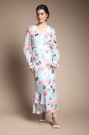 Oasis Womens Tiered Bias Midi Dress - Pale Blue - Size 12 UK