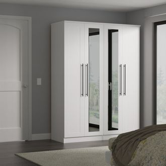 Welcome Furniture Harrow Ready Assembled Tall 4 Door 2 Centre Mirrors in White Ash - Welcome Furniture | TJ Hughes