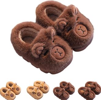 Generic Capybara Slippers Kids Women Men, Warm Indoor Non-Slip Capybara Plush Cotton Slippers (Dark Brown Closed Heel, UK, Little Kid, 13, Numeric Range, UK F
