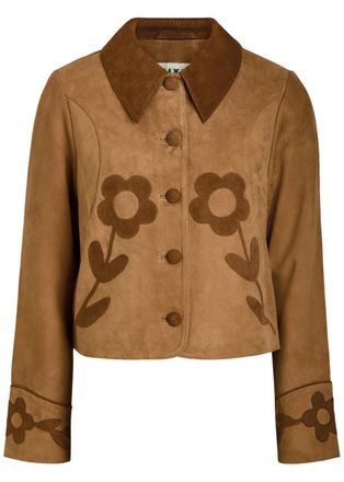 Rixo Rixo Dionne Floral Cropped Suede Jacket - Tan - 8 (UK 8 / XS)