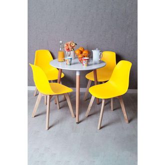 Regalos Miguel Descuento Extra - Conjunto Mesa Tower Redonda 80 Cm Blanca Y Pack 4 Sillas Kelen - Amarillo