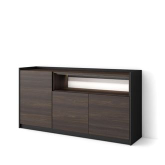 Skraut Home Aparador efecto madera roble oscuro y negro 156x37x80cm con led