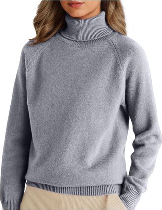 Generic ladies hoodies Jumpers for Women UK Womens Sweaters Autumn Sweaters Womens Half Turtleneck Long Sleeve Jumper Warm Sweater Top Ladies Jumpers Grey