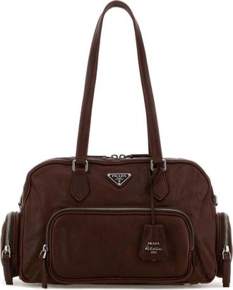 Prada Dark Brown Logo Large Shoulder Bag
