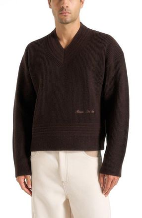 Mani&egrave;re De Voir Remi V-Neck Signature Knit Jumper in Brown at Nordstrom, Size Xx-Large