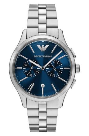 Emporio Armani Chronograph Bracelet Watch, 42mm in Silver/blue at Nordstrom