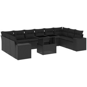 vidaXL Set De Sof&aacute;s De Jard&iacute;n 11 Pzas Y Cojines Rat&aacute;n Sint&eacute;tico Negro Vidaxl