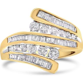 House of Brilliance 10K Yellow Gold 1 Cttw Diamond Multi Row Bypass Ring Band at Nordstrom, Size 7