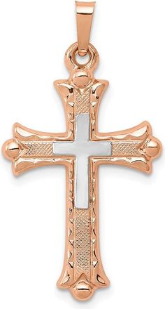 Diamond2Deal 14k Two-tone Gold Budded Cross Pendant