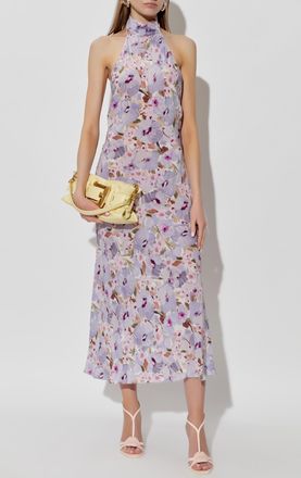 Balmain Silk Dress With Floral Motif, Womens, Multicolour