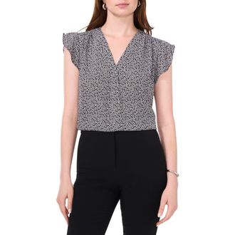 Chaus Print Flutter Sleeve Blouse in Black at Nordstrom, Size X-Large