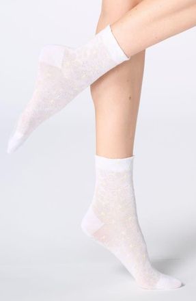 Orobl&ugrave; Floral Jacquard Crew Socks in White at Nordstrom