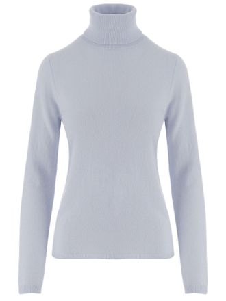 Allude Light Blue Ribbed Turtleneck Cashmere Sweater