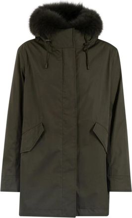 Yves Salomon Groene Melange Bont Parka - Dames - Parka Jassen - Groen - S - Katoen - Jassen