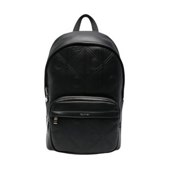Calvin Klein Tassen, Heren, Zwart, ONE Size, Leer, Embossed Emblem Logo Trolley Rugzak