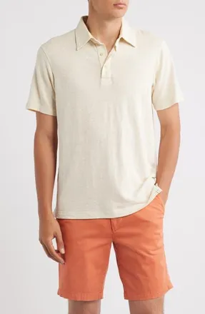 AG - Adriano Goldschmied Bryce Classic Short Sleeve Stretch Linen Polo in Champagne at Nordstrom, Size Xx-Large