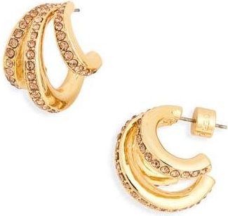Kurt Geiger Pavé Crystal Triple Huggie Hoop Earrings in Gold/Crystal at Nordstrom Rack