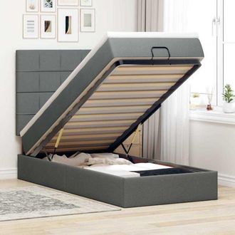 vidaXL Cama Otomana Con Colch&oacute;n Y Led Tela Gris Oscuro 80x200cm Vidaxl