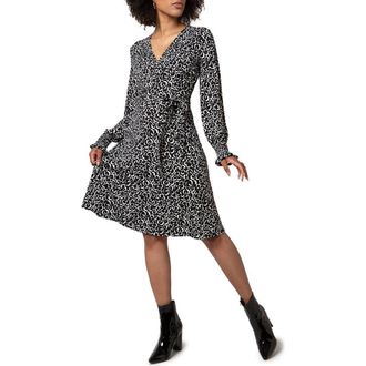 Leota Perfect Long Sleeve Wrap Midi Dress in Graphic Gardenic Black at Nordstrom, Size Small