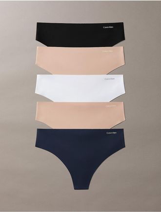 Calvin Klein Womens Invisibles Microfiber Stretch 5-Pack Thong - Multi - XL