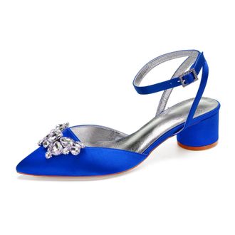 Generic Heels Wedding Shoes Pointed Toe Slingback Bridal Low Block Heels Comfortable Prom Evening Formal Party Shoes 4.5Cm,Blue,9 UK