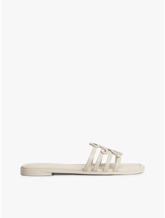 Tommy Hilfiger Womens Script Monogram Leather Slide Sandal - Beige - US 6.5 / EU 37