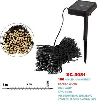 Trade Shop Trade Shop - Catena Luminosa Natale 100 Led Con Ricarica Di Energia Solare Luce Calda Xc-3081