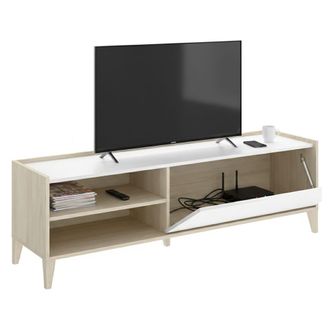Dmora Mueble Tv Woodland, Modular, 3 Estantes, Una Puerta, 43x155x50h Cm Blanco