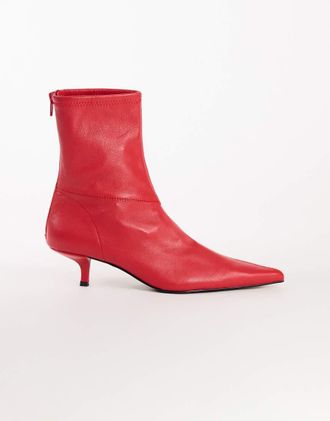 Topshop Palmer stivaletti alla caviglia in vera pelle con tacchetto in rosso